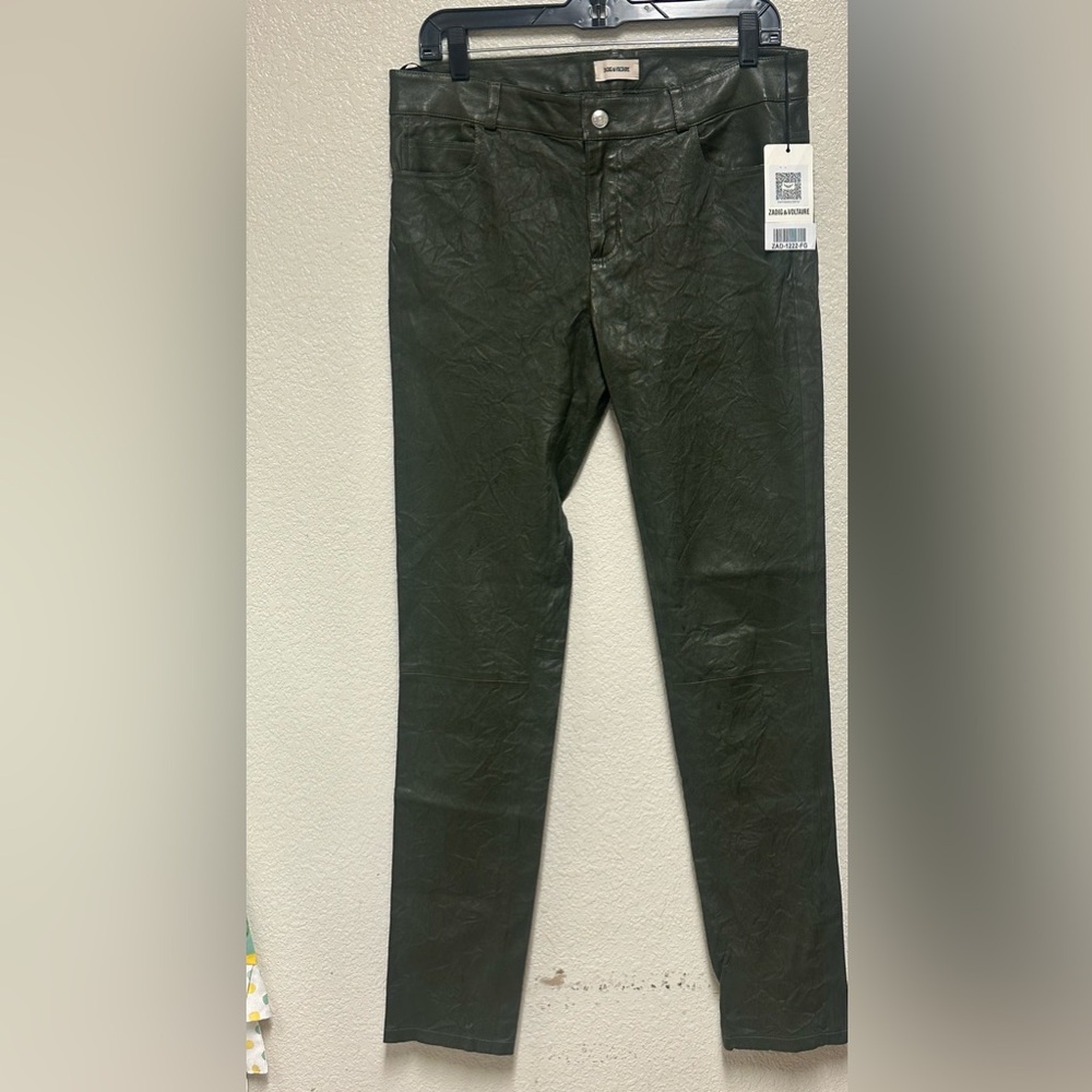 NWT Zadig & Voltaire Leather Pants - Size 42 in Pickle (dark green) - MSRP $898